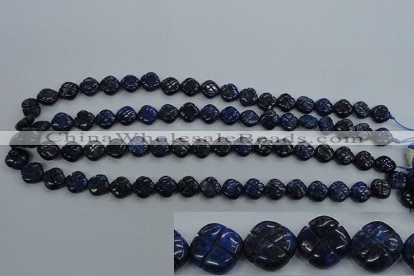 CNL991 15.5 inches 10mm carved flower natural lapis lazuli gemstone beads