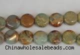 CNS189 15.5 inches 10mm flat round natural serpentine jasper beads