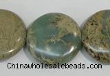 CNS234 15.5 inches 25mm flat round natural serpentine jasper beads