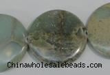 CNS235 15.5 inches 30mm flat round natural serpentine jasper beads