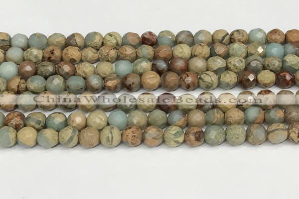 CNS342 15.5 inches 8mm faceted round serpentine jasper beads