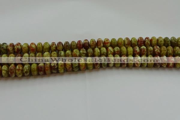 CNS613 15.5 inches 7*12mm rondelle green dragon serpentine jasper beads