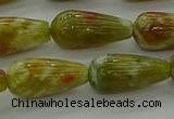 CNS618 15.5 inches 8*16mm teardrop green dragon serpentine jasper beads