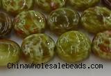 CNS624 15.5 inches 15mm flat round green dragon serpentine jasper beads