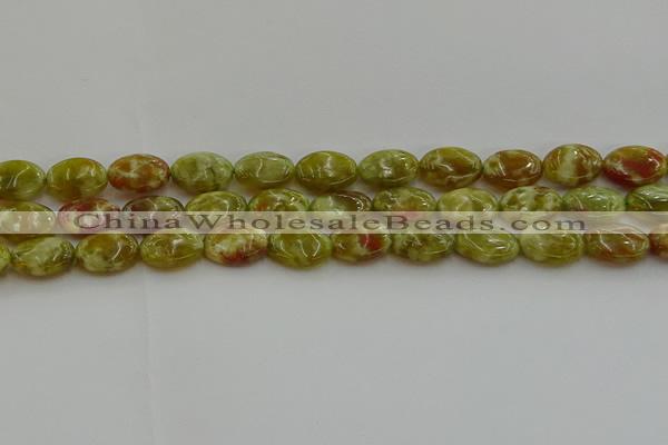 CNS632 15.5 inches 12*16mm oval green dragon serpentine jasper beads