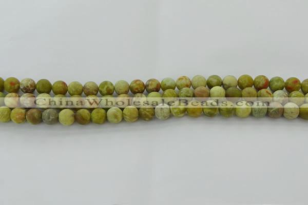 CNS650 15.5 inches 6mm round matte green dragon serpentine jasper beads