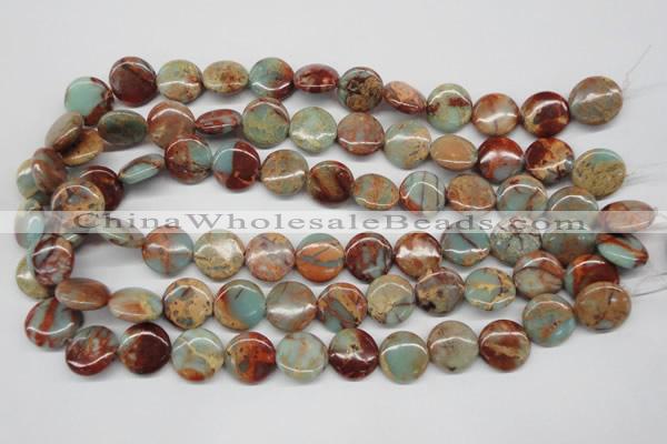 CNS81 15.5 inches 16mm flat round natural serpentine jasper beads