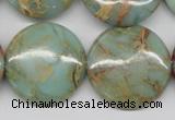 CNS84 15.5 inches 25mm flat round natural serpentine jasper beads