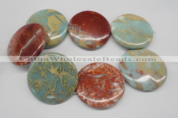 CNS88 15.5 inches 55mm flat round natural serpentine jasper beads