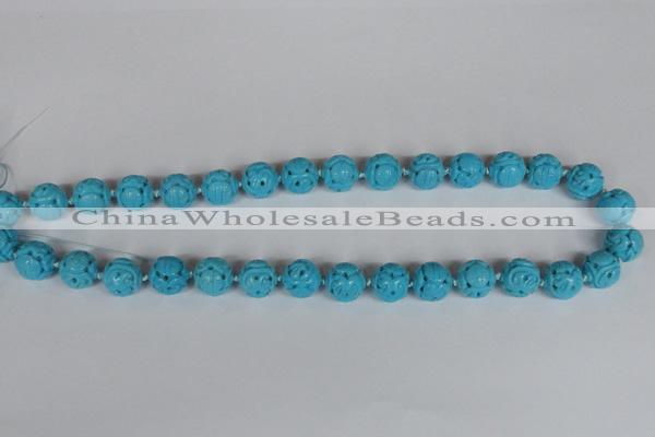 CNT09 16 inches 14mm carved round natural turquoise beads wholesale