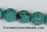 CNT32 16 inches 16mm carved round natural turquoise beads wholesale