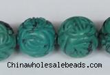 CNT33 16 inches 20mm carved round natural turquoise beads wholesale