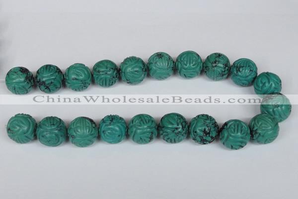 CNT33 16 inches 20mm carved round natural turquoise beads wholesale