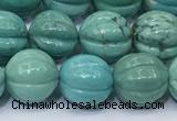 CNT540 15.5 inches 10mm carved round turquoise gemstone beads