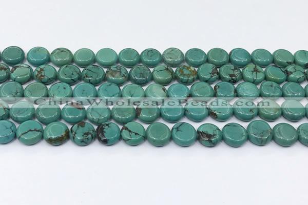 CNT560 15.5 inches 10mm flat round turquoise gemstone beads