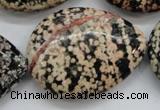 COB158 15.5 inches 30*40mm flat teardrop snowflake obsidian beads