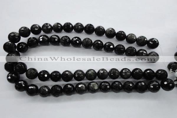 COB356 15.5 inches 14mm faceted round black obsidian beads