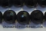 COB474 15.5 inches 8mm faceted round matte black obsidian beads