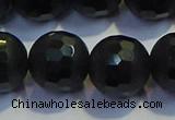 COB478 15.5 inches 16mm faceted round matte black obsidian beads