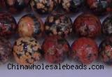 COB665 15.5 inches 14mm round red snowflake obsidian beads