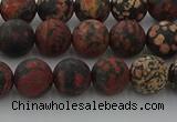 COB672 15.5 inches 8mm round matte red snowflake obsidian beads
