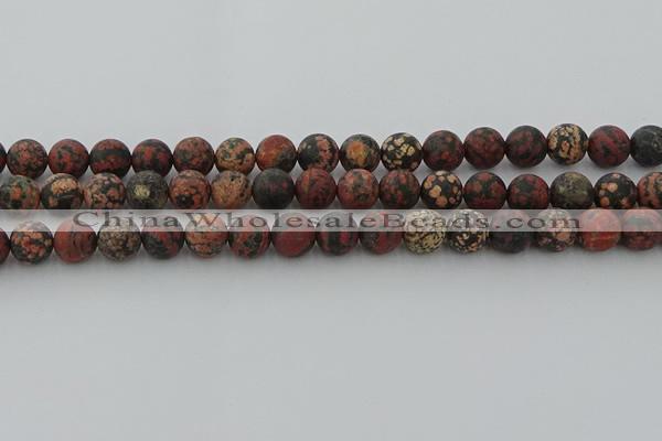 COB673 15.5 inches 10mm round matte red snowflake obsidian beads