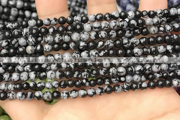 COB758 15.5 inches 4mm round snowflake obsidian beads wholesale