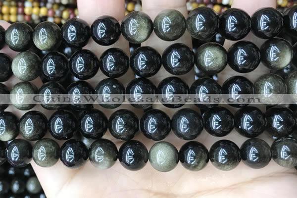 COB769 15.5 inches 12mm round golden obsidian beads wholesale