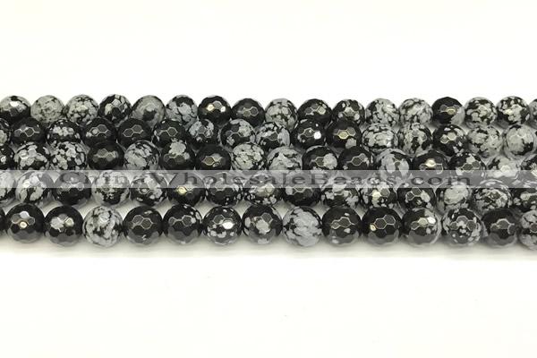 COB771 15 inches 8mm faceted round snowflake obsidian beads