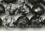 COB772 15 inches 10mm faceted round snowflake obsidian beads