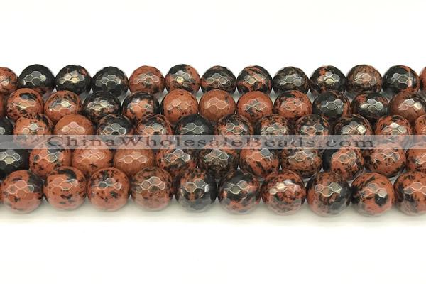 COB778 15 inches 12mm faceted round mahogany obsidian beads