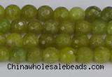COJ408 15.5 inches 4mm faceted round olive jade beads
