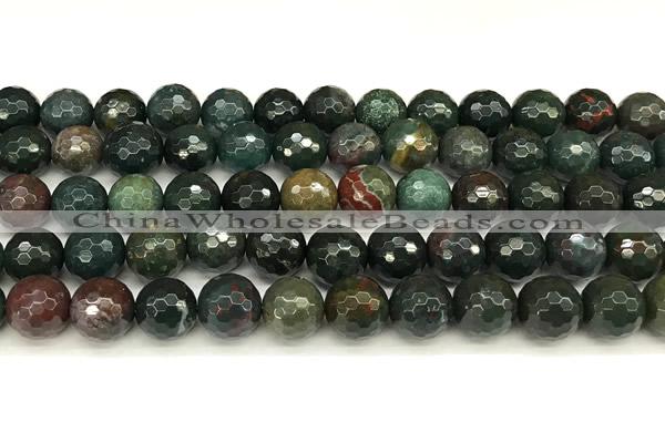 COJ502 15 inches 10mm faceted round Indian bloodstone jasper beads