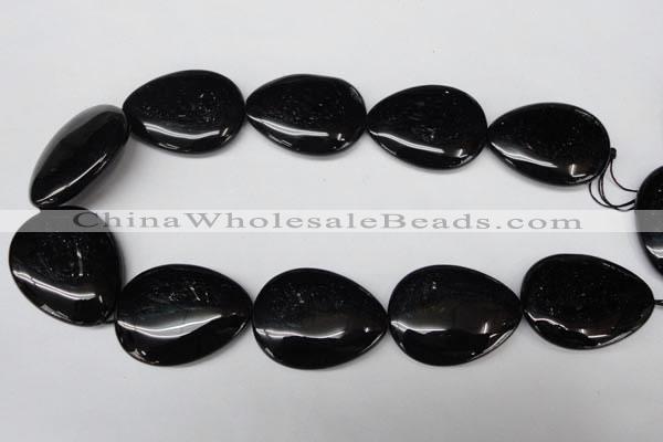 CON55 15.5 inches 30*40mm flat teardrop black onyx gemstone beads