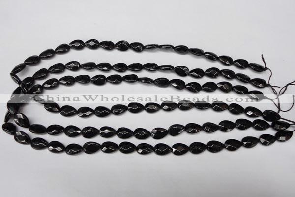 CON72 15.5 inches 8*12mm faceted flat teardrop black onyx gemstone beads