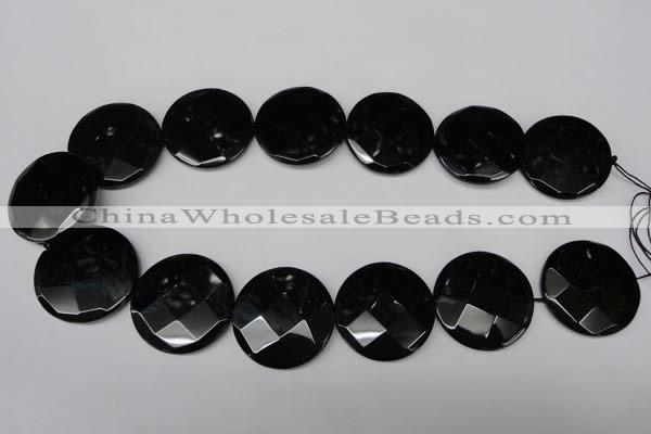 CON85 15.5 inches 32mm faceted coin black onyx gemstone beads