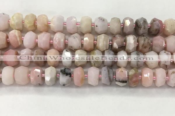 COP1550 15.5 inches 6*10mm - 8*11mm faceted tyre natural pink opal beads