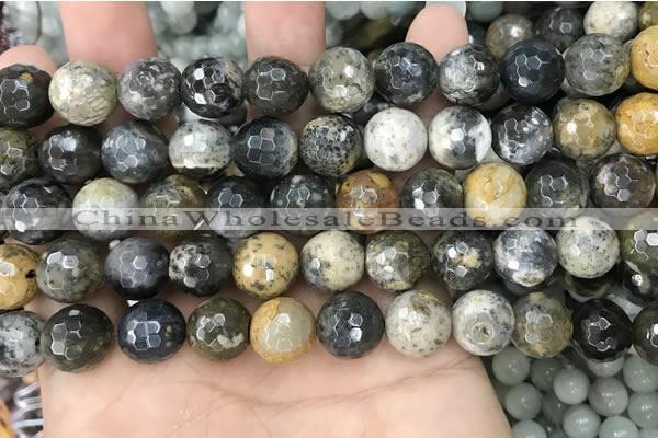 COP1612 15.5 inches 12mm faceted round moss opal beads