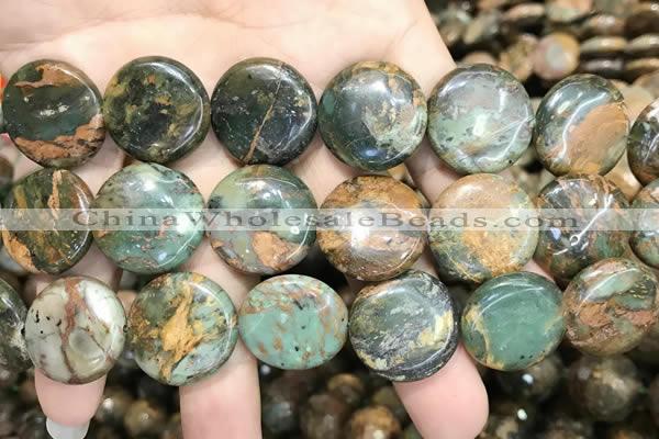 COP1648 15.5 inches 20mm flat round green opal gemstone beads