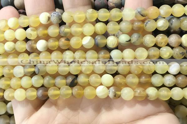 COP1766 15.5 inches 6mm round matte yellow opal beads wholesale