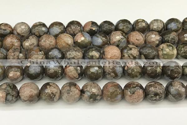 COP1813 15 inches 12mm faceted round grey opal beads