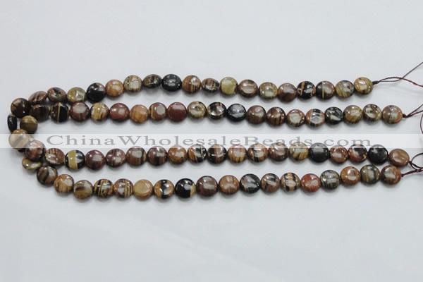 COP210 15.5 inches 10mm flat round natural brown opal gemstone beads