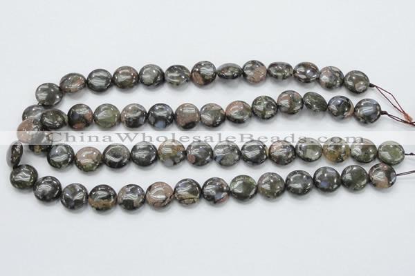 COP270 15.5 inches 14mm flat round natural grey opal gemstone beads