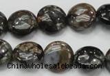 COP271 15.5 inches 16mm flat round natural grey opal gemstone beads