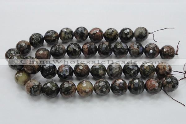 COP272 15.5 inches 20mm faceted round natural grey opal gemstone beads