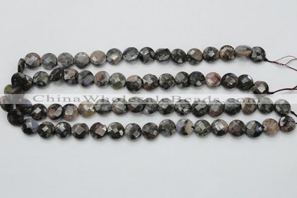 COP275 15.5 inches 12mm faceted round natural grey opal gemstone beads