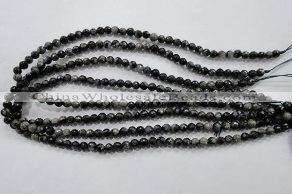 COP461 15.5 inches 6mm faceted round natural grey opal gemstone beads