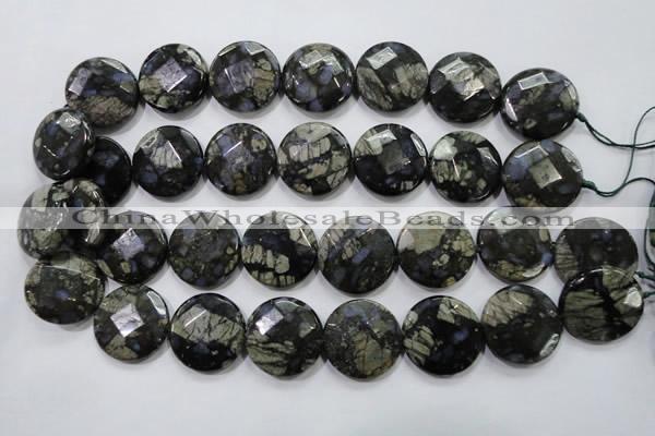 COP484 15.5 inches 25mm faceted coin natural grey opal beads