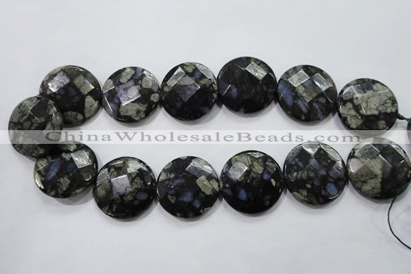 COP485 15.5 inches 30mm faceted coin natural grey opal beads