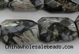 COP492 18*25mm faceted & twisted rectangle natural grey opal beads